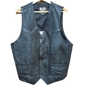 Ironhorse‎ American Choppers Mens Black Leather Vest Snap Closure Size Large EUC